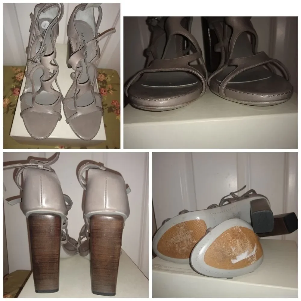 Costume National grey Strappy Cage Heels Made in Italy Size 11 – 4” Block Heel